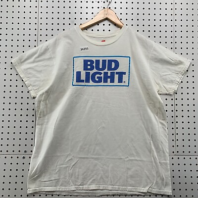 #ad Vintage Bud Light Shirt Mens XL White Short Sleeve Beer 23x27