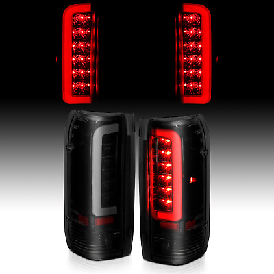 #ad For 89 97 Ford F150 F250 F350 Red C Shape LED Black Smoke Taillights Brake Lamp