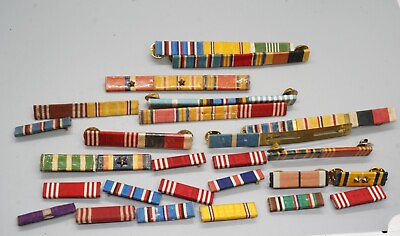 #ad WWII Army Navy USMC Marine Ribbon Bars Large Group Lot Of 42