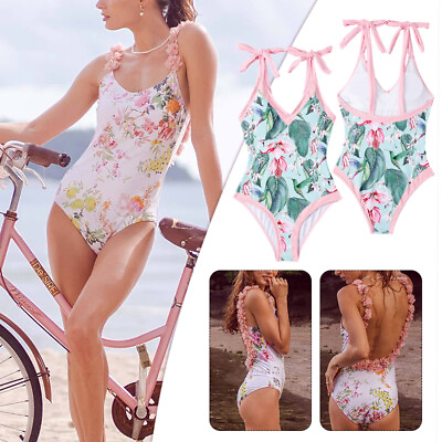 #ad Retro Swimsuit Skirt Shoulder Strappy Swimsuit Print Floral Flounce Swimwear