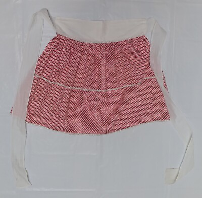 #ad Vintage retro apron red tomato print w sheer fabric tie sash amp; rick rack trim
