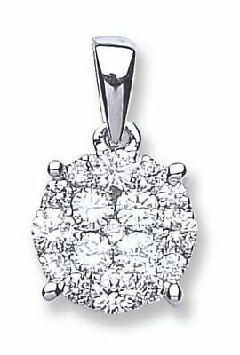#ad 0.75ct Diamond Cluster Pendant 21mm White Gold