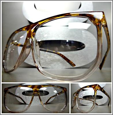 #ad OVERSIZE CLASSIC VINTAGE RETRO Style Clear Lens EYE GLASSES Large Tortoise Frame