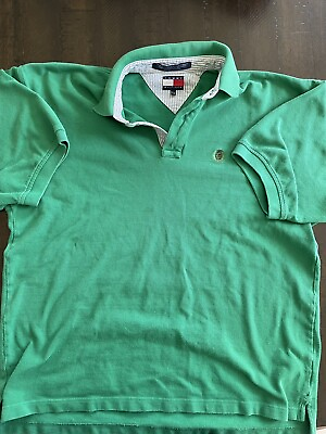#ad Vintage Tommy Hilfiger Men Polo Shirt XL Green Short Sleeve Embroidered 13