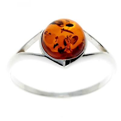 #ad 925 Sterling Silver amp; Genuine Baltic Amber Classic Ring with Round Stone M731