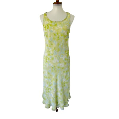 #ad Vintage Tea Garden Party Floral Cottagecore Dress Sleeveless Size 10 Lime Green $8.62