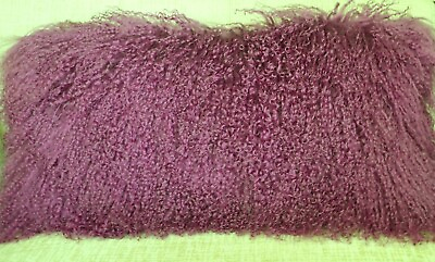 #ad Mongolian Lamb Pillow Mauve Orchid Sheepskin Fur Purple cushion New