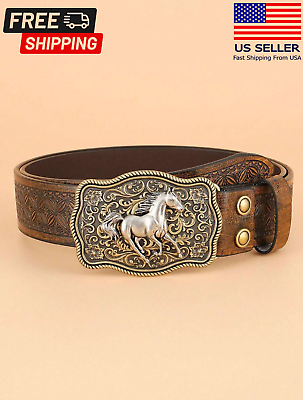 #ad Western Belt Strap Men#x27;s PU Leather Buckle Horse Cowboy Rodeo Belt Casual Dress