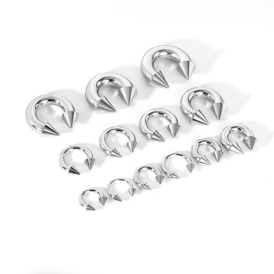 #ad 1 Pair Large Gauge Surgical Steel Nose Septum Ring Spike Ear Gauge Earrings