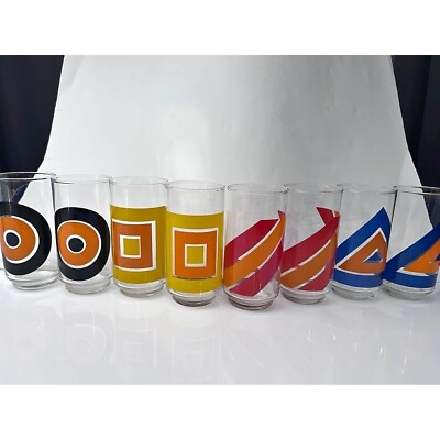 #ad Vintage Libbey 1970 Bold Geometric Cocktail Glasses Set of 8