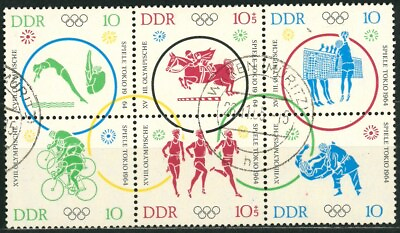 #ad GERMANY DDR OLD STAMPS 1964 Block of six Olympic Games Tokyo USED CTO