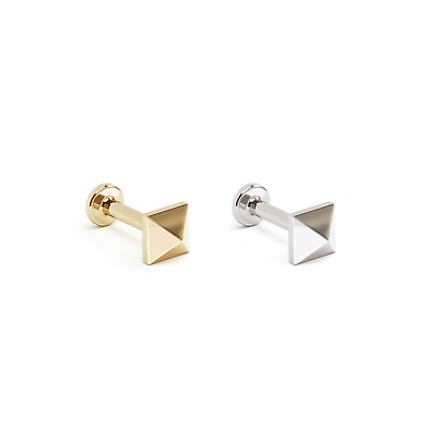 #ad 14K REAL Solid Gold Tiny Square Pyramid Stud Helix Tragus Cartilage Piercing 16G