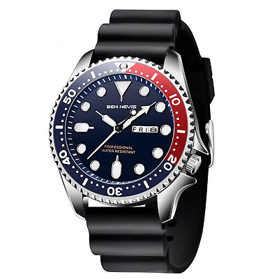 #ad Men#x27;s Rubber Business Quartz Watch Stainless Steel Strap Calendar Wristwatch US