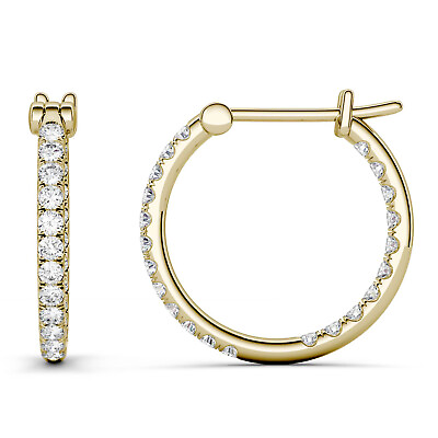 #ad 0.44 CTW DEW Round Lab Created Moissanite Hoop Earrings in 14K Yellow Gold