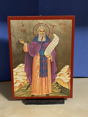 #ad SAINT MELETIUS THE NEW OF GREECE WOODEN ICON FLAT WITH GOLD LEAF 5x7 Inches