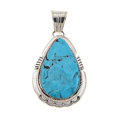 #ad HSN Chaco Canyon Sterling Silver Pear Shape Kingman Turquoise Pendant