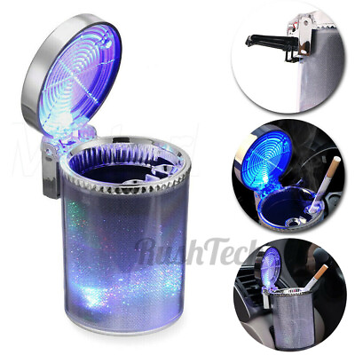 #ad Car LED Light Up Ashtray Smokeless Ash Cigarette Cylinder Holder Cup Colorful