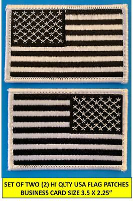 #ad SET OF 2 AMERICAN USA FLAG BLACK WHITE EMBROIDERED PATCH LEFT RIGHT 3½ x 2¼”