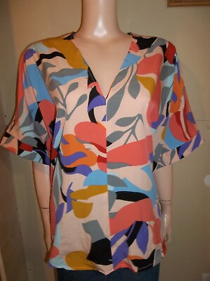 #ad JODIFL PLUS SIZE SHORT SLEEVE COLORFUL ABSTRACT PRINT SHIRT 1X NEW