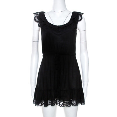 #ad Dolce amp; Gabbana Black Knit Lace Trim Detail Mini Dress M