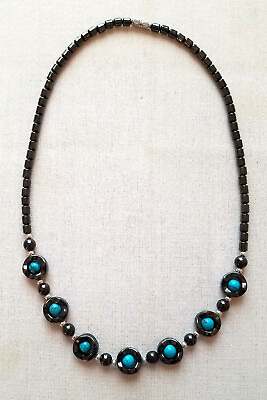 #ad 🌺 vintage Black Beads and Turquoise Necklace