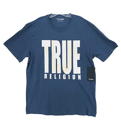 #ad TRUE RELIGION T Shirt Ace Blue Shadow Horseshoe Logo Men#x27;s Size XXL 2XL