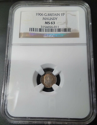 #ad :1906 MAUNDY SILVER PENCE GREAT BRITAIN KM# 795 LOW POP NGC MS 63 HIGHEST GRADES