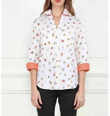 #ad Hinson Wu Women#x27;s Size US 10 M Loretta Happy Bugs Print Split Neck Shirt $190