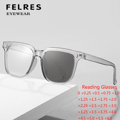 #ad Men Women Square Photochromic Presbyopic Glasses Full Frame Outdoor Sunglasses