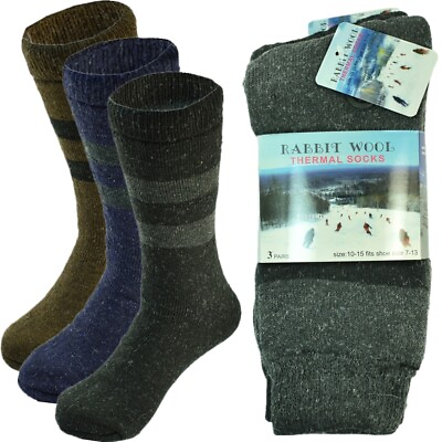 #ad 3 Pairs Mens Winter Heavy Duty Thermal Warm Rabbit Wool Crew Boots Socks 10 15