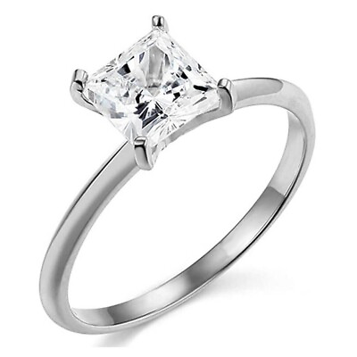 #ad 1.30 Ct Princess 14K White Gold Over Simulated Diamond Solitaire Engagement Ring $75.64