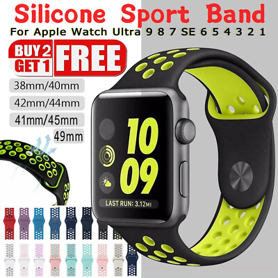 #ad Silicone Sport Band Watch Strap For Apple Watch 9 8 7 SE 6 5 1 40 41 44 45 49mm