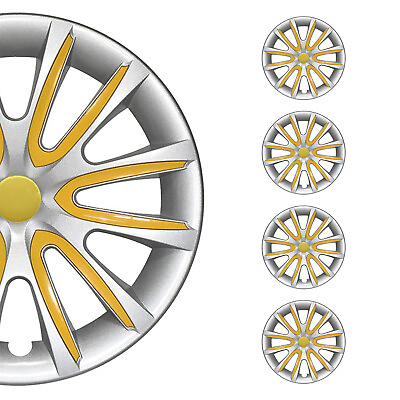 #ad 15quot; Inch Hubcaps Wheel Rim Cover Gray with Yellow Insert 4pcs Set
