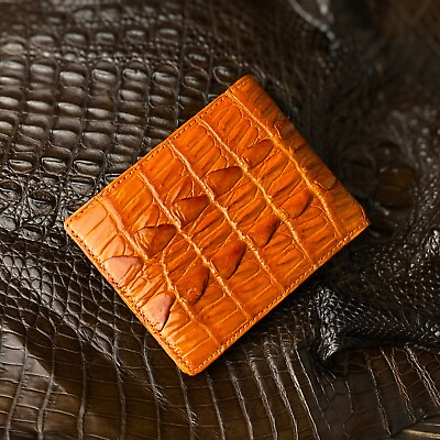 #ad Orange Wallet Luxury Gift For Men Genuine Alligator Bifold Wallet RFID Blocking