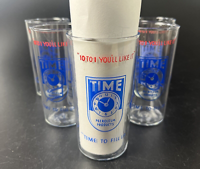 #ad Lot of 6 Vintage Time Petroleum Products Gas Oil Promotional Glasses 1940#x27;s NOS