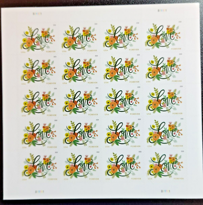 #ad LOVE Flourishes Flowers Stamp Sheet of 20 Postage Wedding Stamp Scott#5255