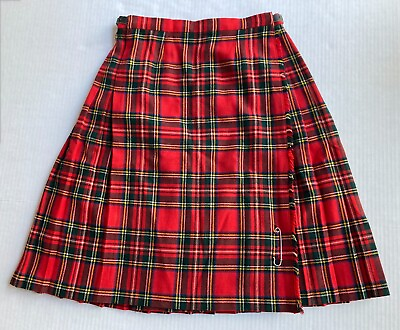 #ad Vtg Pure New Wool Kilt Skirt Women 5 16 Tartan Scotland Pitlochry Knitwear Plaid