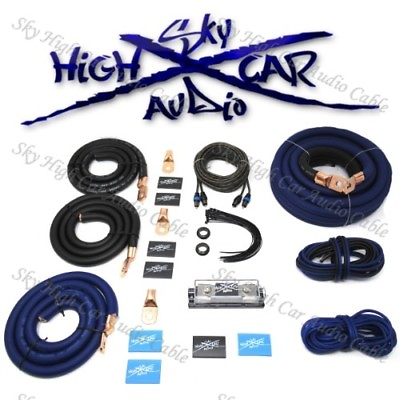 #ad 1 0 Ga AWG Amp Kit and 1 0 GA Big 3 Upgrade Blue Black Sky High Car Audio