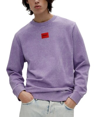 #ad Hugo Boss Mens Sweatshirt Purple Long Sleeve Logo Hugo Red Box Logo Relax Fit