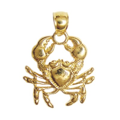#ad New 14k Yellow Gold Crab Pendant