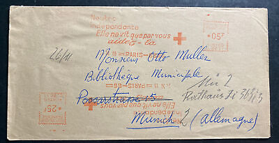 #ad 1955 Paris France Red Cross Meter cancel Cover To Munich Germany
