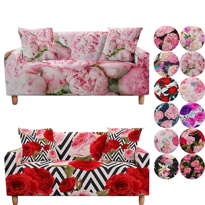 #ad Elastic Sofa Cover Room 3D Rose Flower Print Stretch Slipcover Sectional Cover