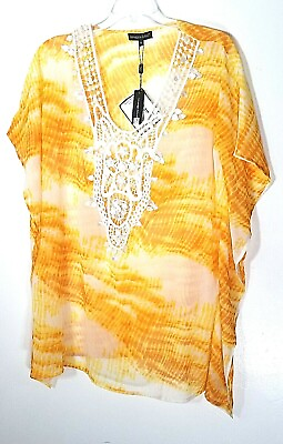 #ad SPIAGGIA DOLCE YELLOW BEADED COVER UP TUNIC TOP BEACHWEAR S SMALL 6 8 NWT NEW