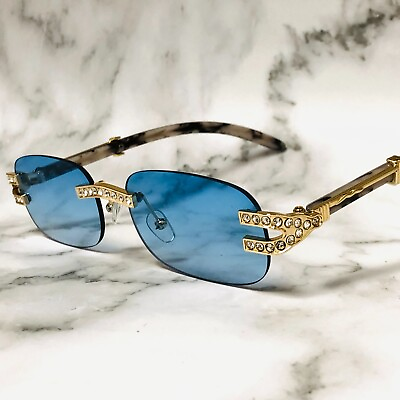 #ad Sunglasses Blue Pink Clear Lens Uv Protection Classy Small Frameless Hiphop 2023