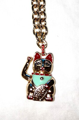 #ad Betsey Johnson Waving Lucky Cat Necklace new 3 dimensional cat