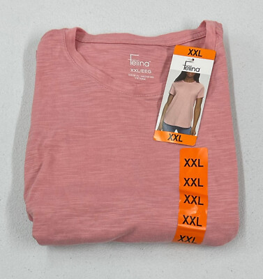 #ad Felina Ladies#x27; Crew Neck Tee Short Sleeve Texture Slub Jersey Pink Size XXL