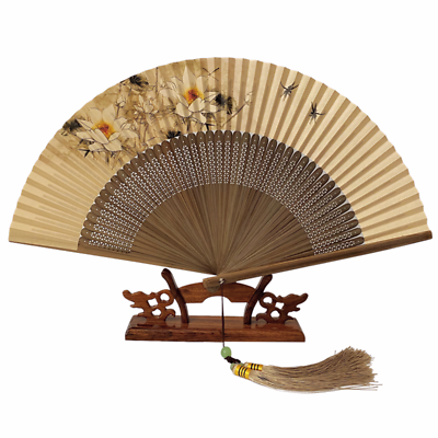 #ad Chinese Vintage Folding Hand Fan Hanfu Accessories Flower Butterfly Tassel Gift