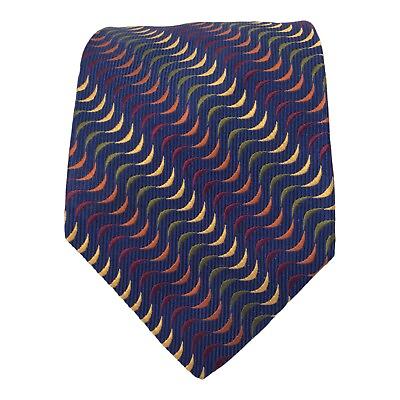 #ad PAUL STUART Blue Abstract Pattern Silk Tie Hand Made In USA 59” 3 .3 4quot; EX COND