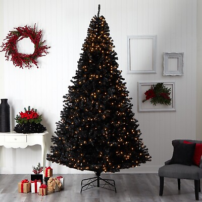 #ad 10’ Black Christmas Pre Lighted Tree w 950 Clear LED Lights. Retail $769