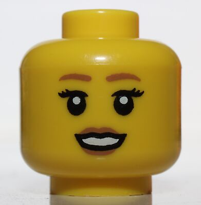 #ad Lego Head Minifig Female Brown Eyebrows Eyelashes Brown Lips Smile